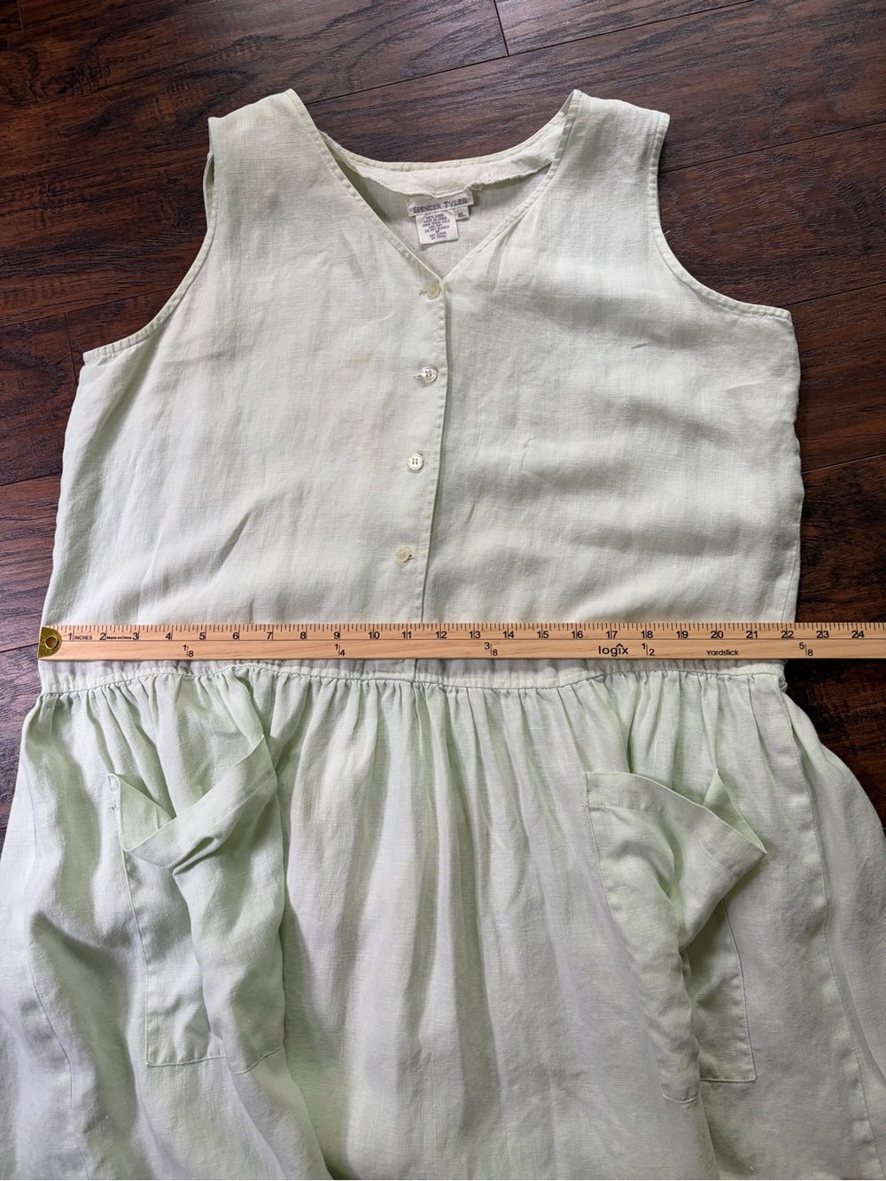Vintage Linen Green Spencer Tyler Drop Waist Lagenlook Cottage Sleeveless Dress - Picture 6 of 11
